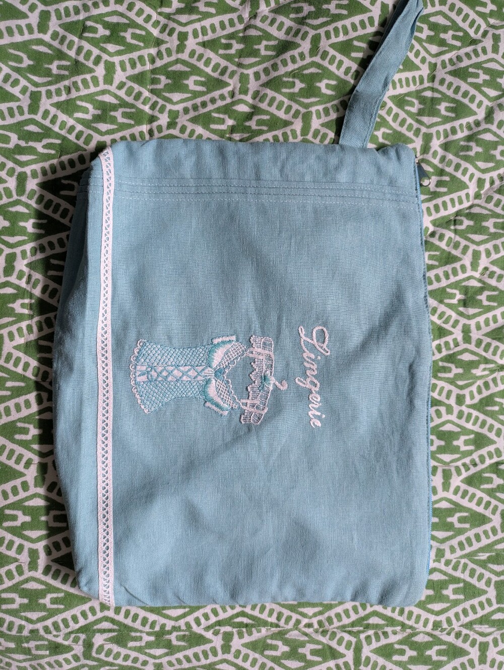 3/$20 Bundle Deal, Light Blue Embroidered Lingerie Bag